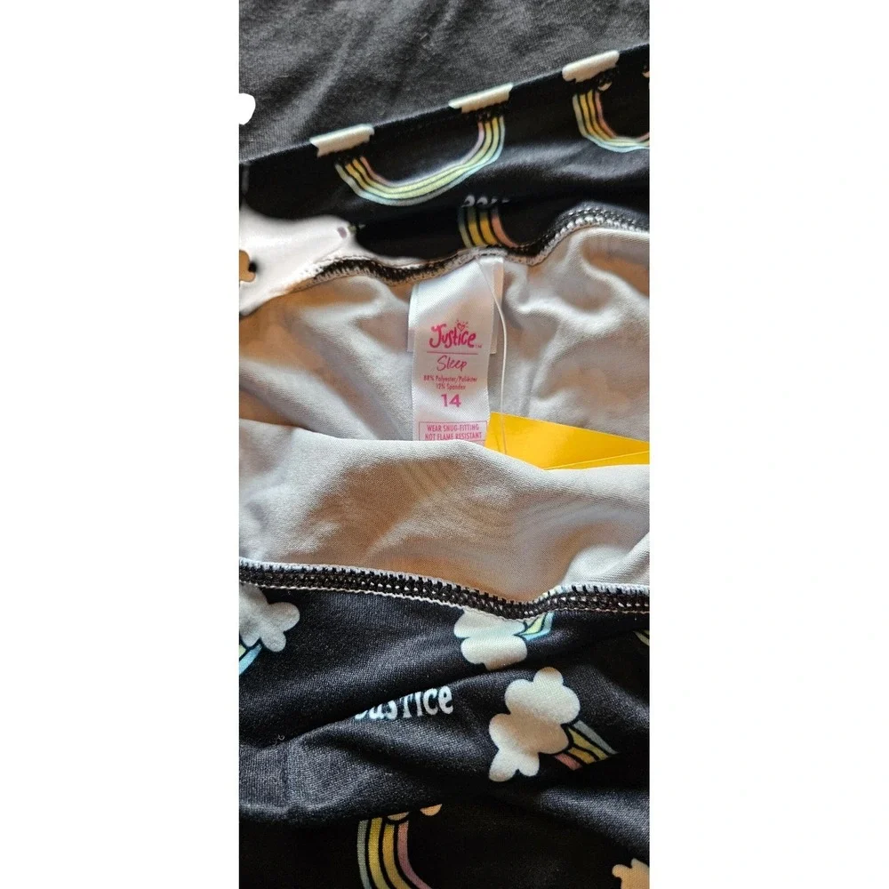 Justice Girls‎ Sleep Pajama Set XL Black Low Key Lazy Sunday Rainbow Shorts